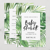 Baby shower voor tropisch palmblad en script save the date (Voorkant / Achterkant)