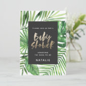 Baby shower voor tropische handpalmen en gouden ha save the date (Staand voorkant)