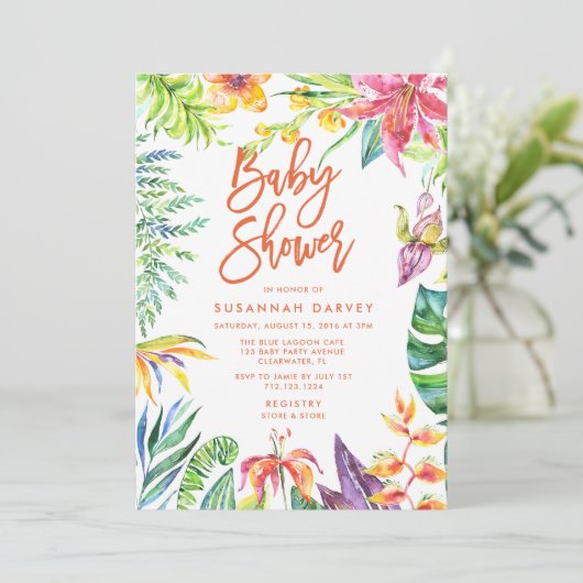 Baby shower voor tropische Waterverf Kaart (Staand voorkant)