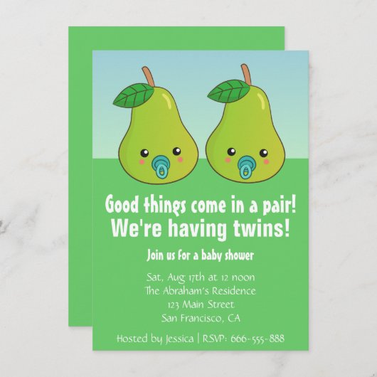 baby shower voor tweelingen - Kute peren met pacif Kaart (Voorkant / Achterkant)