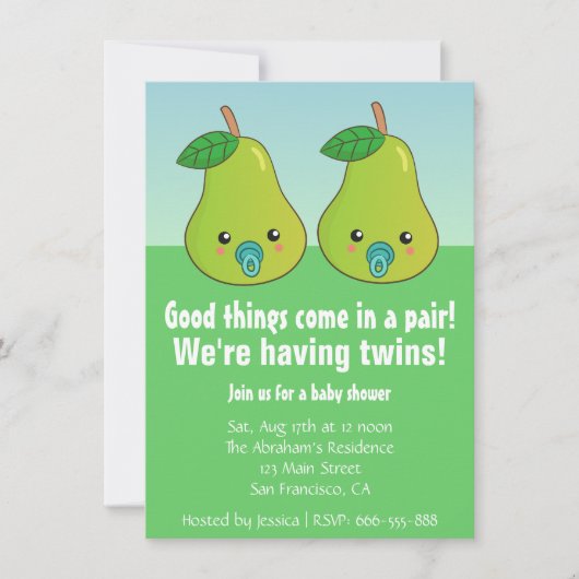 baby shower voor tweelingen - Kute peren met pacif Kaart (Voorkant)