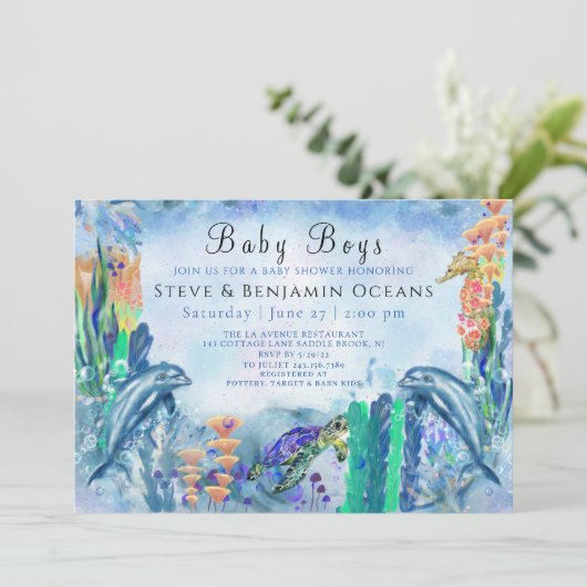 Baby shower voor Twin Boys OceanSea Animals Kaart (Staand voorkant)