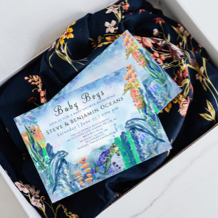 Baby shower voor Twin Boys OceanSea Animals Kaart