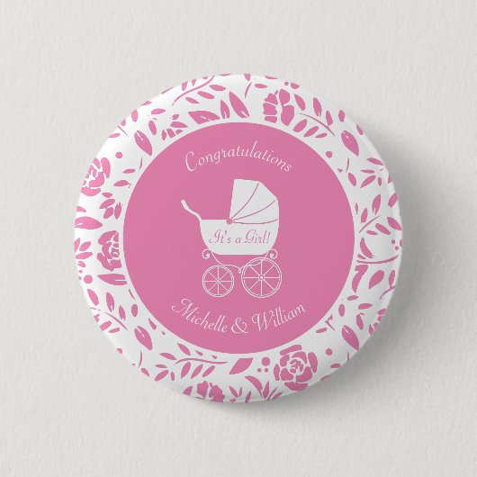 Baby shower voor  vervoer Elegant roze meisje Ronde Button 5,7 Cm (Voorkant)