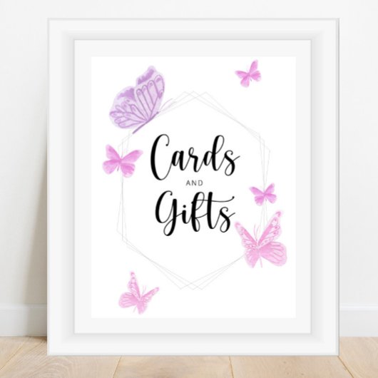 Baby shower voor vlinderkaartjes en geschenken poster