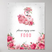 Baby shower voor voedselsignalen Silver Flamingo B Poster (Voorkant)