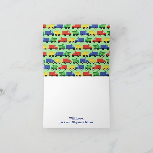 Baby shower voor vrachtwagens bedankkaart (Binnen)