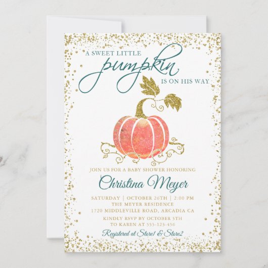 Baby shower voor Waterverf met script pomkin Glitt Kaart (Voorkant)