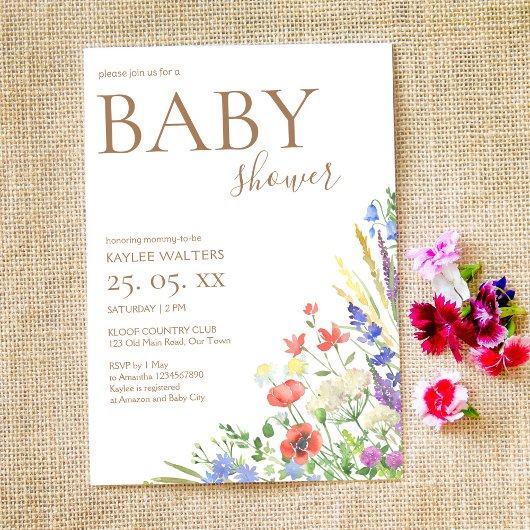 Baby shower voor weidebloemen kaart