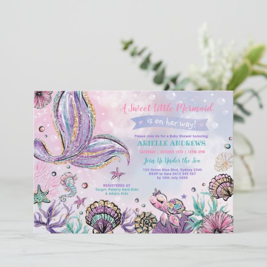 Baby shower voor whimsical Mermaid Pool Party Ocea Kaart (Staand voorkant)