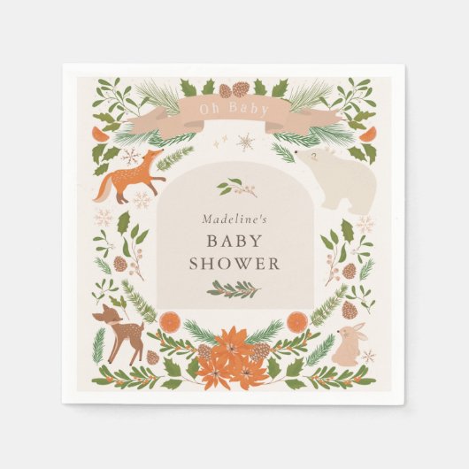 Baby shower voor winterbladdieren in het bos servet (Voorkant)