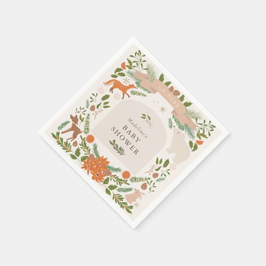 Baby shower voor winterbladdieren in het bos servet (Hoek)