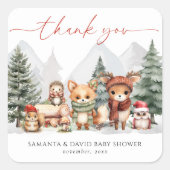 Baby shower voor winterbosdieren vierkante sticker (Voorkant)