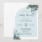 Baby shower voor winterbotanische blauw kaart (Voorkant / Achterkant)