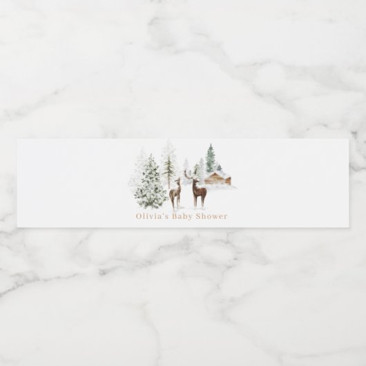 Baby shower voor winterherten waterfles etiket (Enkel label)