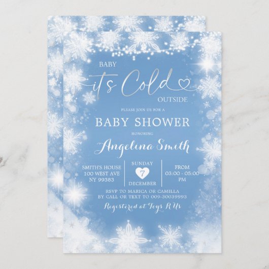 Baby shower voor witte en blauwe kerst Uitnodigen7 Kaart (Voorkant / Achterkant)