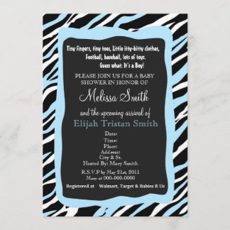Baby shower voor Zebra Print Uitnodiging - blauw