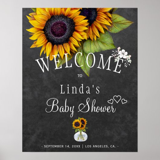 Baby shower voor zonnebloemen, herfst. poster (Voorkant)