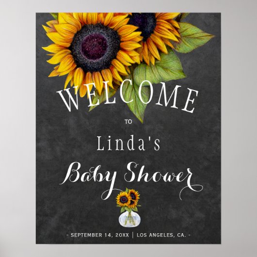 Baby shower voor zonnebloemen, herfst. poster (Voorkant)
