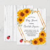 Baby shower voor zonnebloemen, ladybug-uitnodiging (Voorkant / Achterkant)