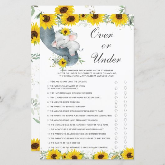 Baby shower voor zonnebloempitten boven of onder h (Voorkant / Achterkant)