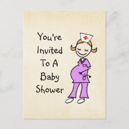 Baby shower voor zwangere verpleegkundigen, beige uitnodiging briefkaart