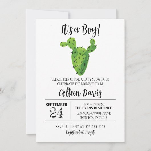 Baby shower voor zwarte en witte cactus kaart (Voorkant)