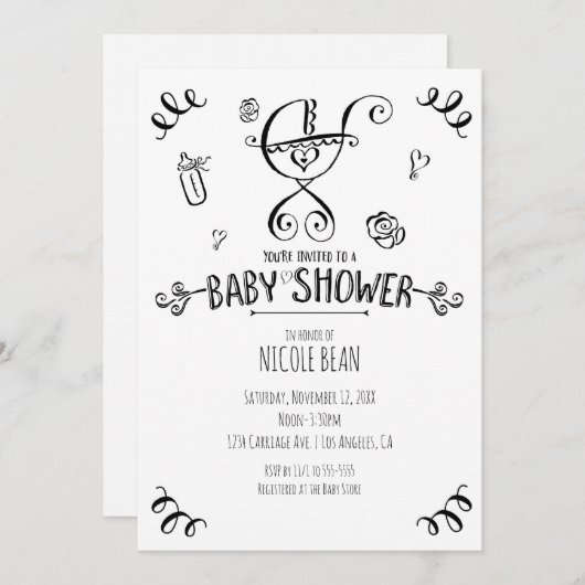 Baby shower voor zwarte en witte whiskyroller kaart (Voorkant / Achterkant)