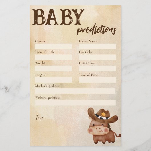 Baby shower voorspelling game kleine cowboy briefpapier (Voorkant)