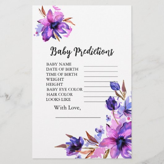 Baby shower Voorspelling Paarse roze lavendel (Voorkant)