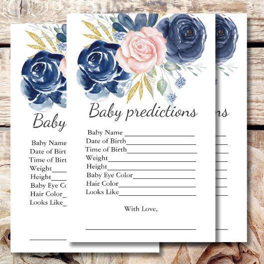 Baby shower Voorspelling Spel Navy Blush Roze Bloe