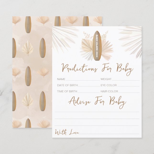 Baby shower Voorspellingen en Advies Kaart (Voorkant / Achterkant)