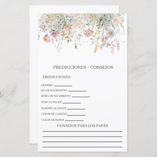 Baby shower voorspellingen in het Spaans (Voorkant / Achterkant)