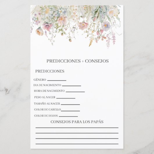 Baby shower voorspellingen in het Spaans (Voorkant)