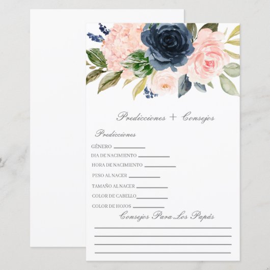Baby shower voorspellingen in het Spaans (Voorkant / Achterkant)