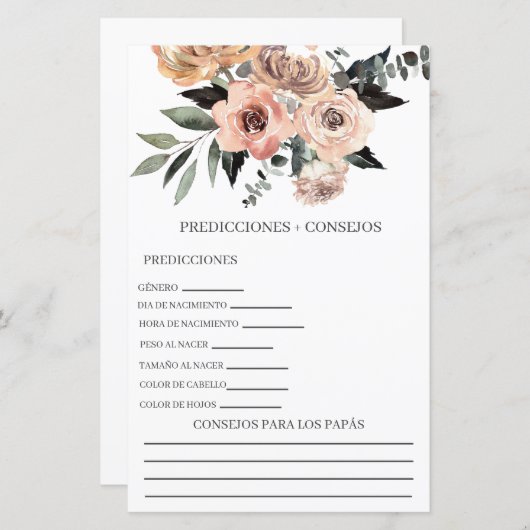 Baby shower voorspellingen in het Spaans (Voorkant / Achterkant)