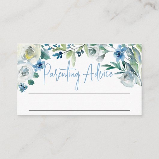 Baby shower voorspellingsadvies: Blauw Floral Informatiekaartje (Achterkant)