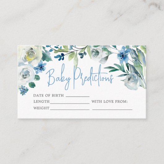 Baby shower voorspellingsadvies: Blauw Floral Informatiekaartje (Voorkant)