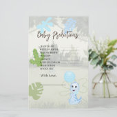 Baby shower voorspelt blauw ballon en dinosaurus (Staand voorkant)