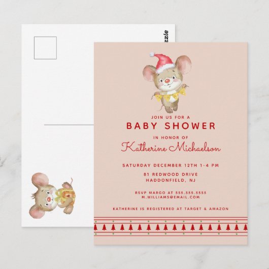 BABY SHOWER | Vrije uitnodiging voor kerstmis (Voorkant / Achterkant)