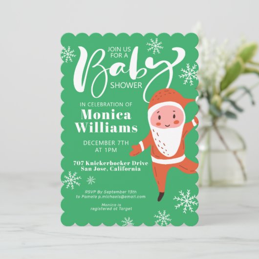Baby Shower | Vroege kerstkerstkerstman Kaart (Staand voorkant)