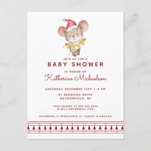 BABY SHOWER | Vrolijke Kerst Muis Uitnodiging (Voorkant)