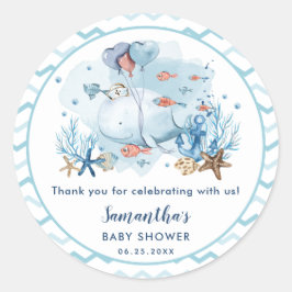 Baby shower walvis Nautical Boy Dank je wel Ronde Sticker
