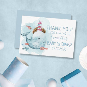 Baby shower walvisjongen bedankkaart