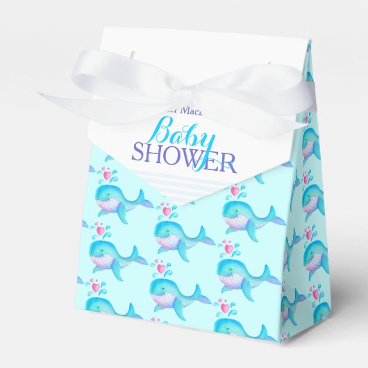Baby shower walvissen aqua wit cadeau gunst dozen bedankdoosjes (Voorkant Zijde)