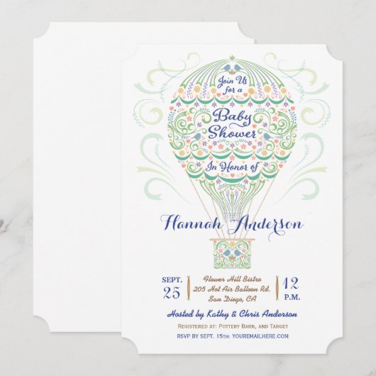 Baby shower Warm luchtballon Genderneutraal Kaart (Voorkant / Achterkant)