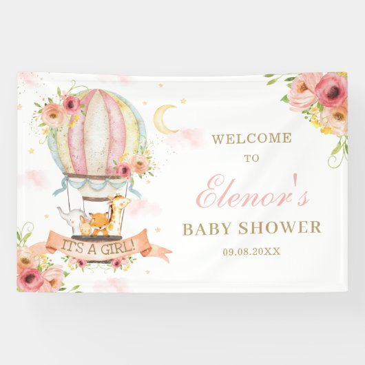 Baby shower warm luchtballon spandoek (Horizontaal)
