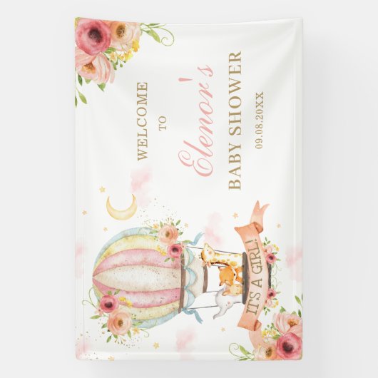 Baby shower warm luchtballon spandoek (Verticaal)