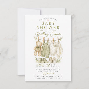 Baby Shower Waslijn Salie Groen Baby Shower Kaart