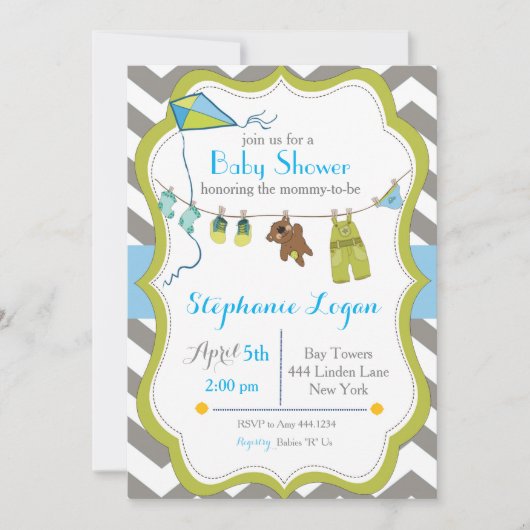 Baby shower waslijn uitnodiging (Voorkant)